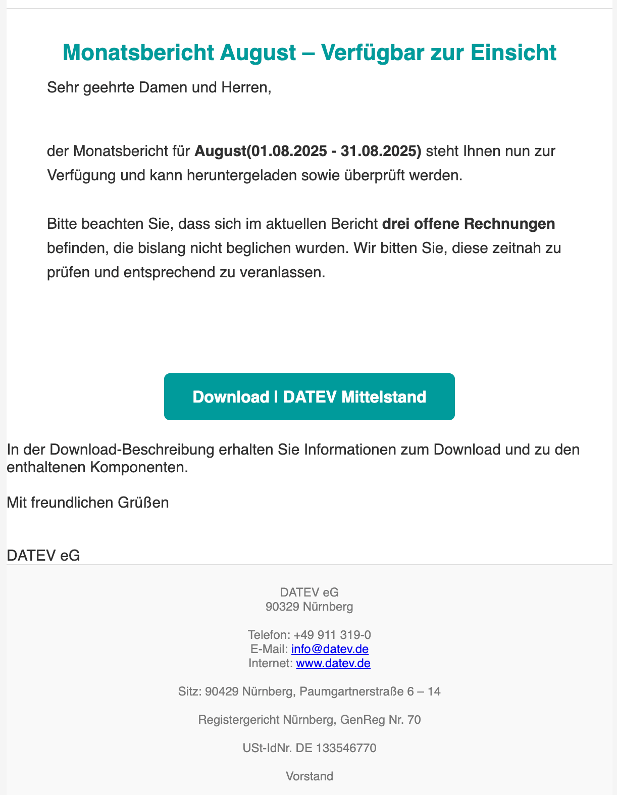 A screenshot of a DATEV phishing scam