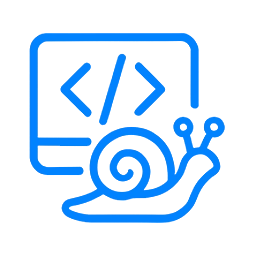 Graphic of a snail in front of coding monitor