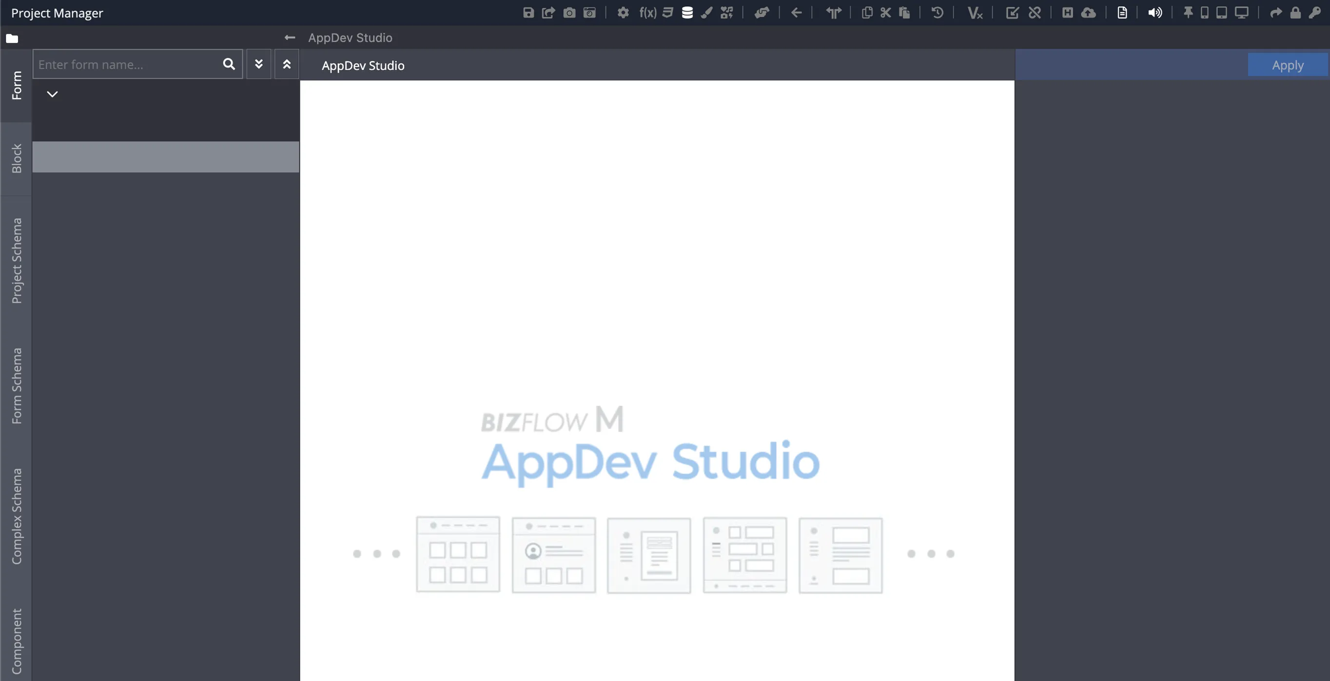 Screenshot of BizFlow M AppDev Studio canvas