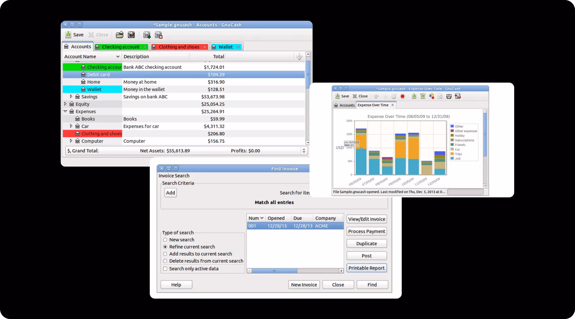 Gnucash desktop accounting software platform.