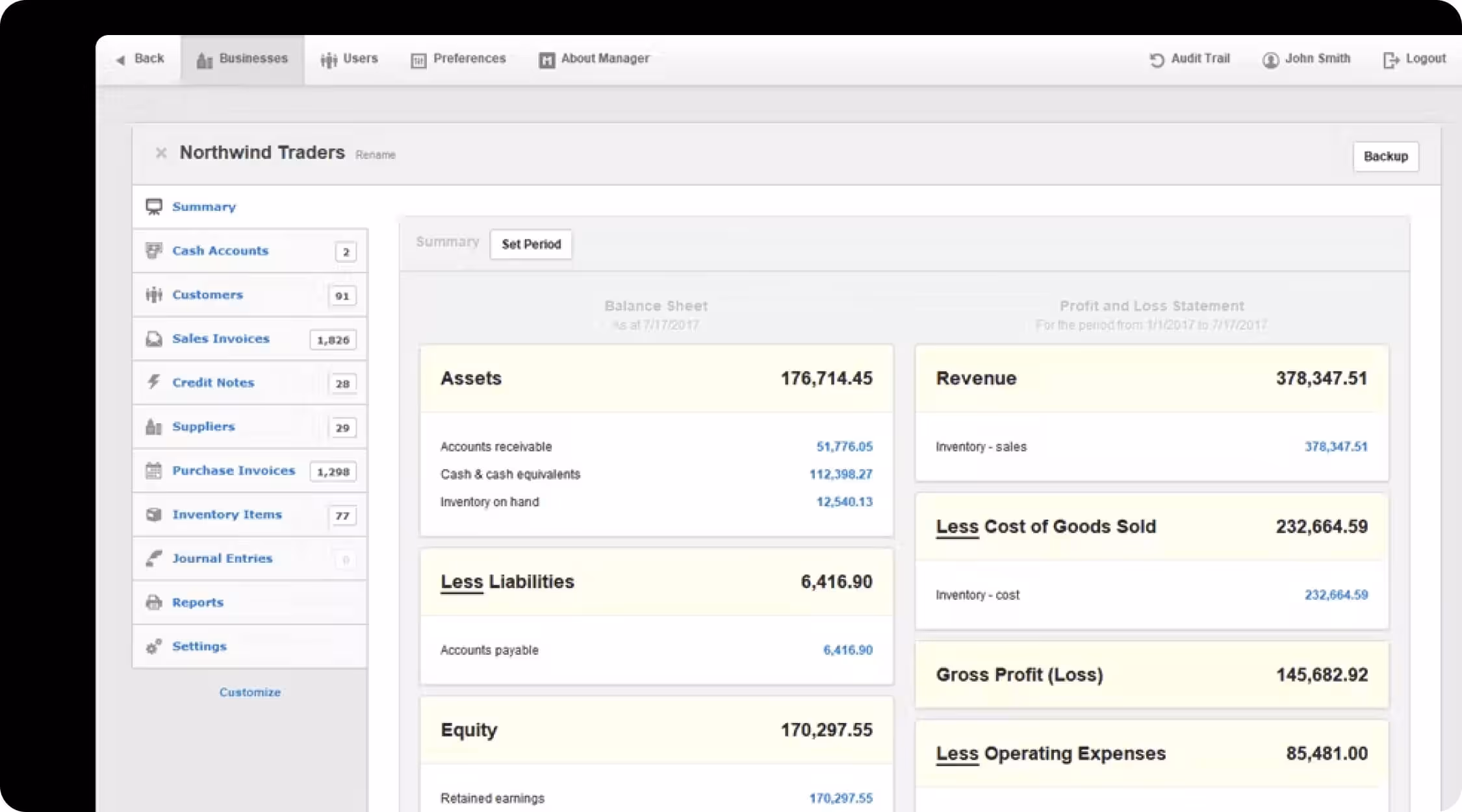 Manager desktop accounting software platform.