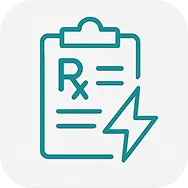 A cliooboard with pharmacist logo and RX lightning bolt to demonstrate speedy Deliveries.