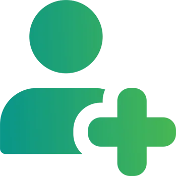 A green and white logo of a person with a green and white plus sign.