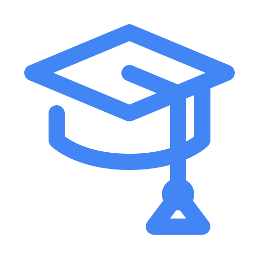 Graduation cap icon blue, transparent background.