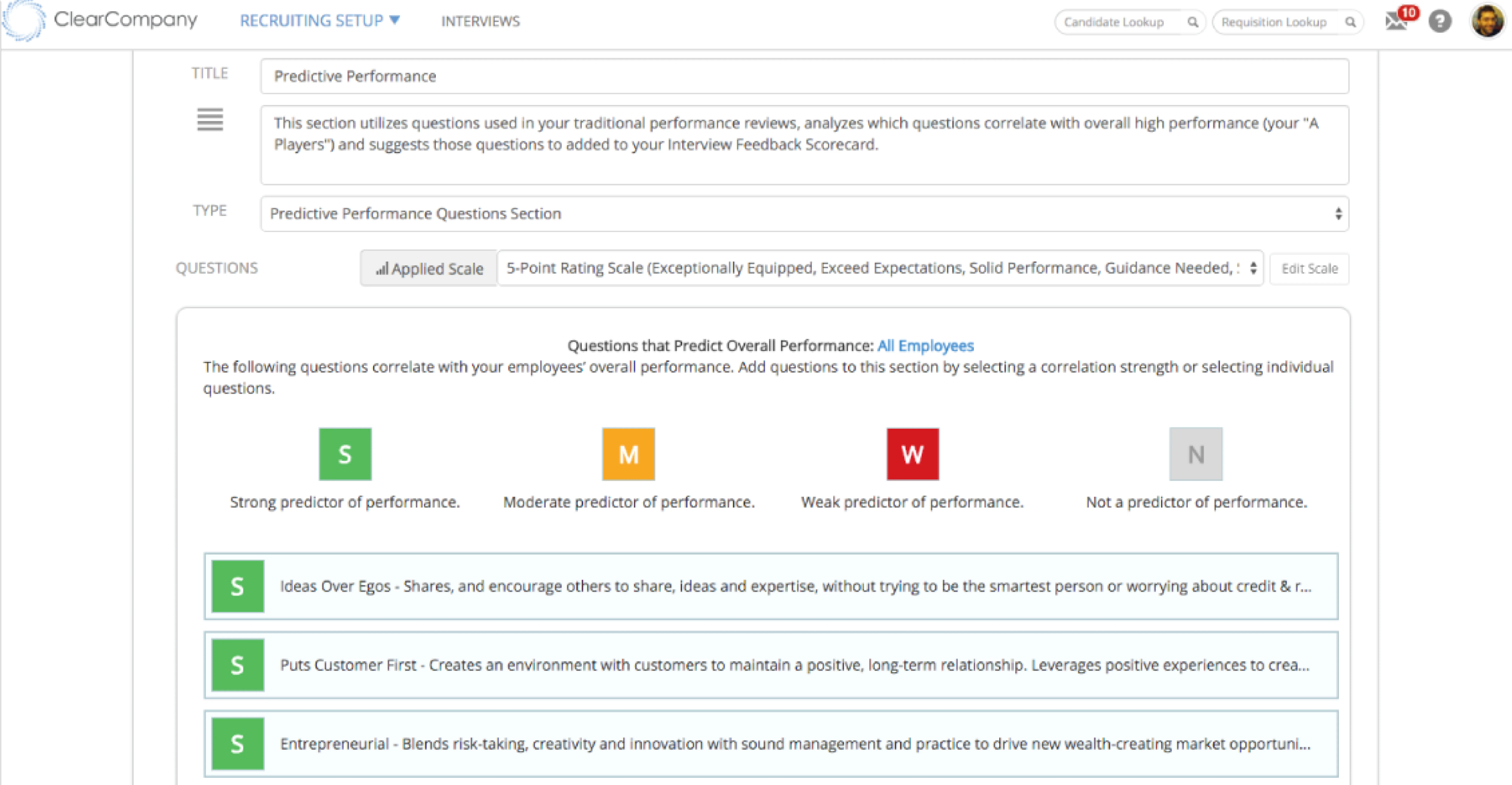 Screenshot of the ClearCompany UI