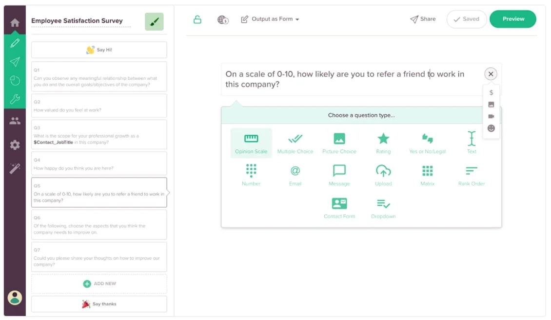 Screensho of the SurveySparrow UI.