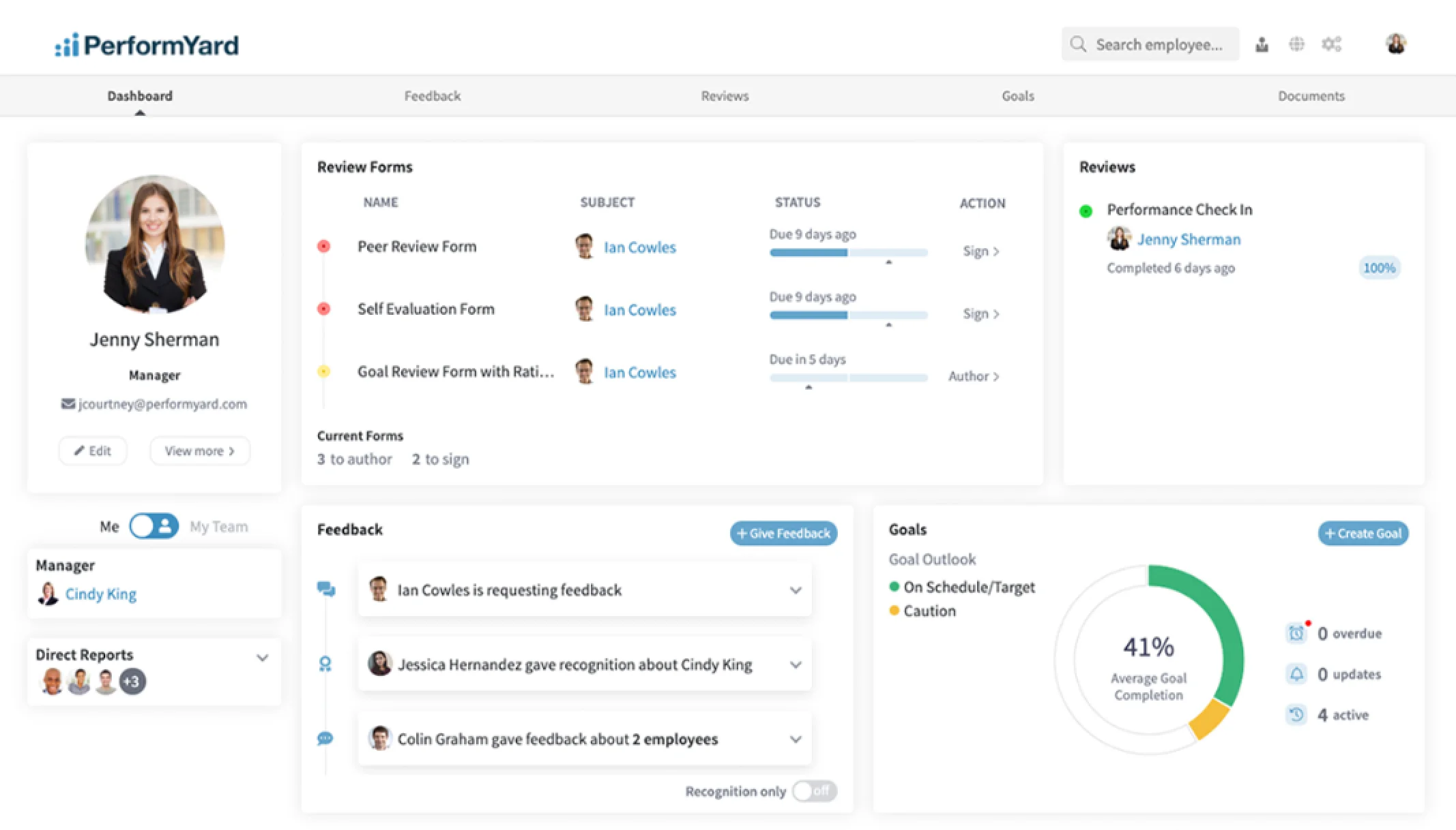 Screenshot of the PerformYard UI.