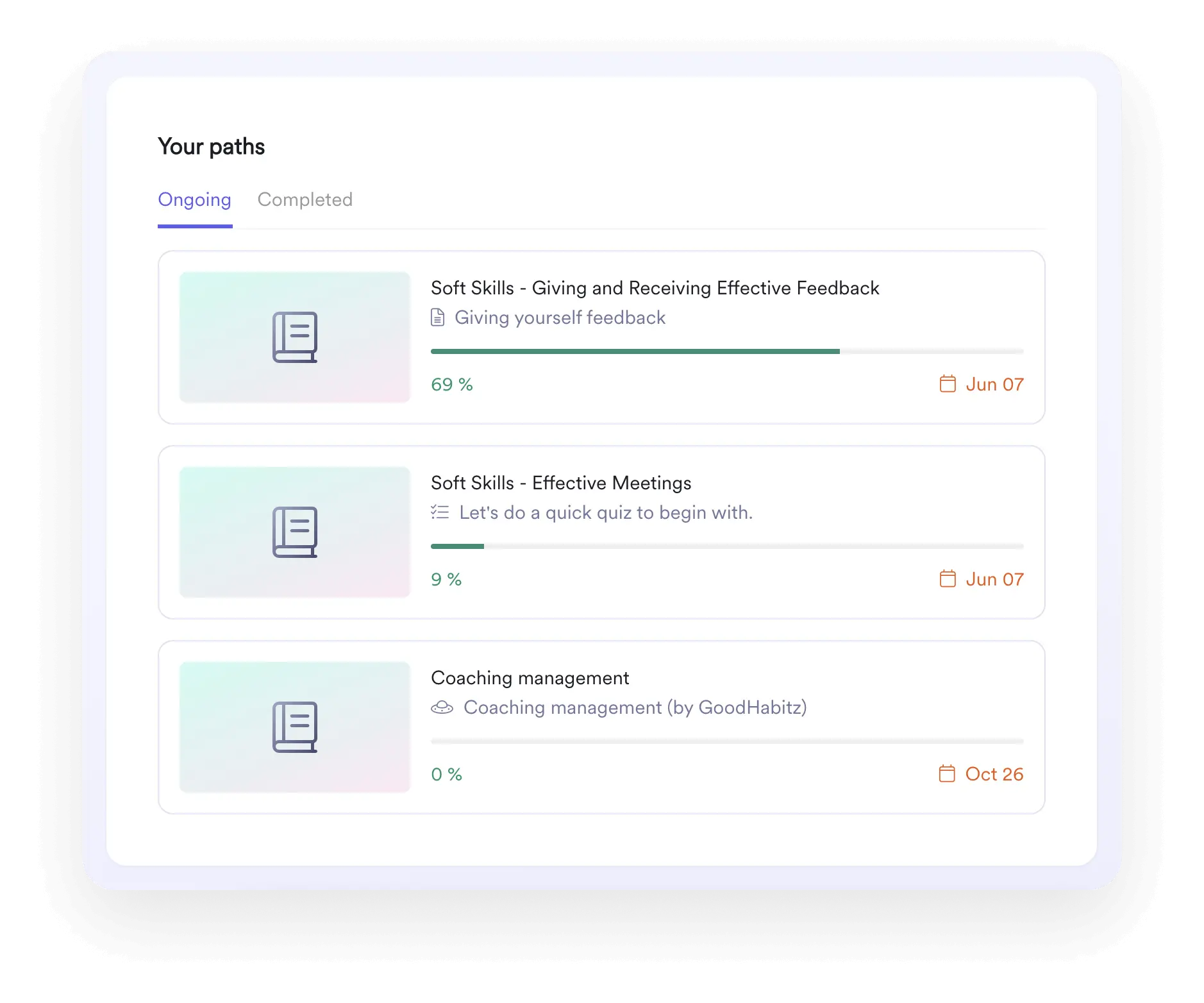 A screenshot of a learning path interface from within Leapsome Learning.