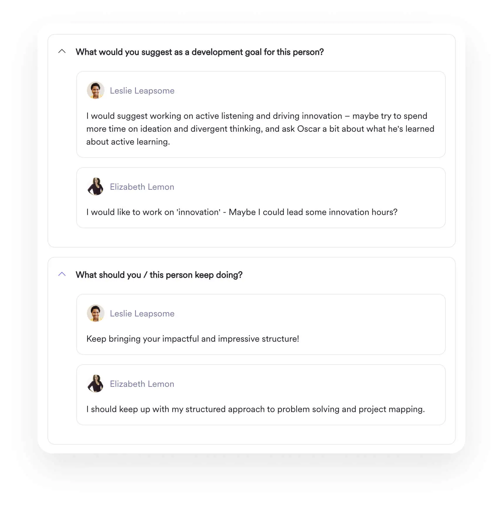 A screenshot of an interface from within Leapsome Reviews.