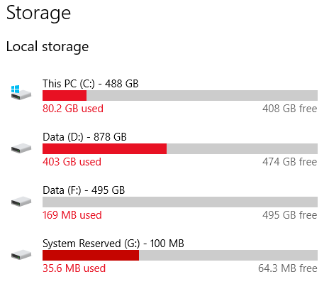 Windows 10 Storage options