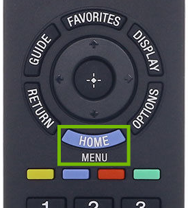 Remote inset with Home button highlighted.
