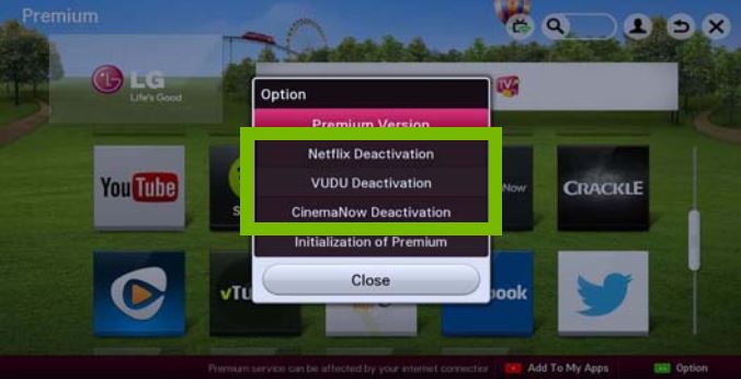 Apps deactivation option highlighted on screen.