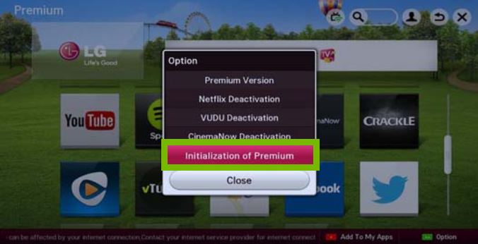 Initialization of Premium option highlighted on screen.