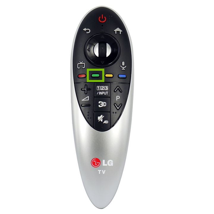 Green button highlighted on remote control.