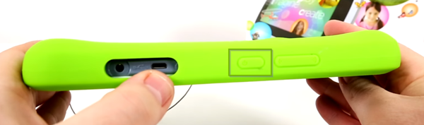 LeapFrog Epic with the power button highlighted.