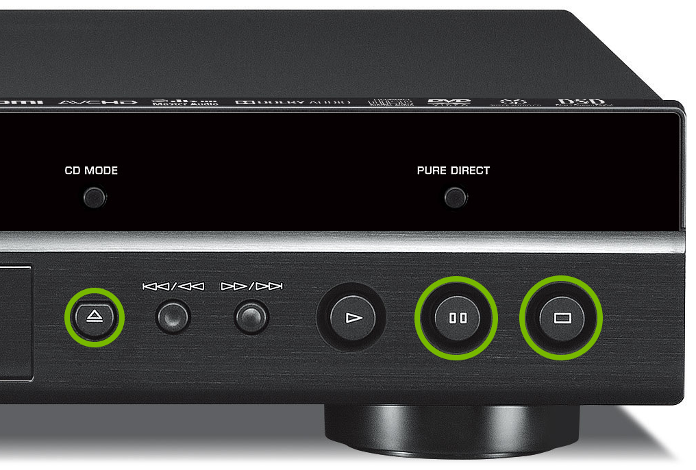 Right side of Blu-ray player with buttons highlighted