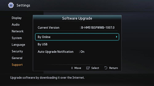 Blu-ray software upgrade method selection
