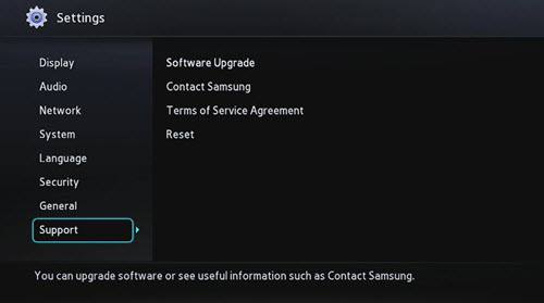 Blu-ray settings with support highlighted