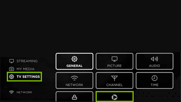 TV screen with highlighted options