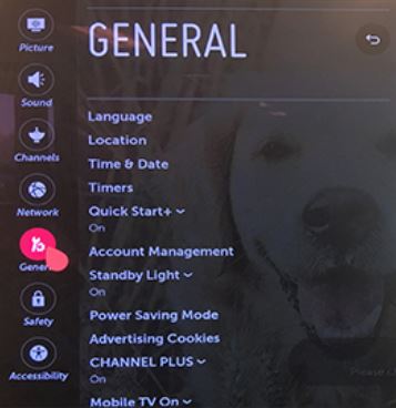 General settings screen.