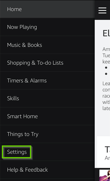 Amazon Alexa app settings icon