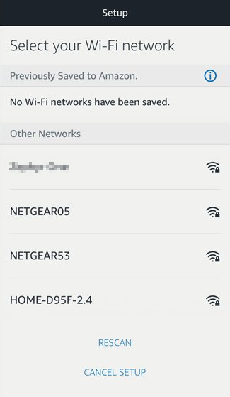 Amazon Alexa Wi-Fi network list