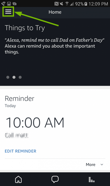Amazon Alexa App Menu