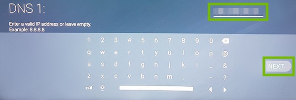 DNS 1 with DNS entry field and Next highlighted.