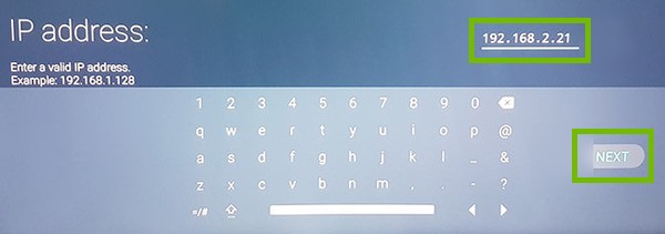 IP address entry with entered IP and Next highlighted.