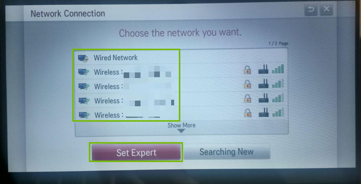 Network Connection with Set Expert highlighted.