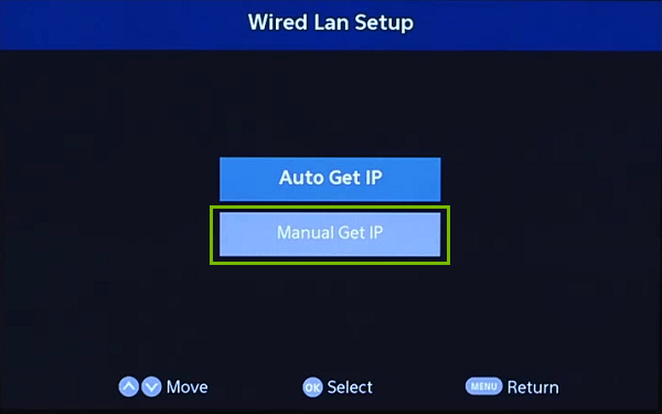 Setup with Manual Get IP highlighted. Screenshot