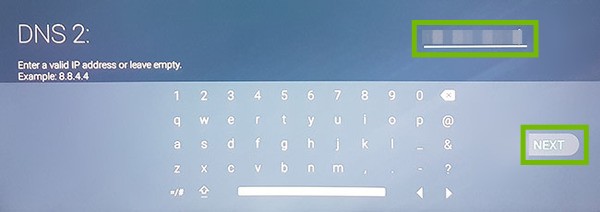 DNS 2 entry with entry and Next highlighted.