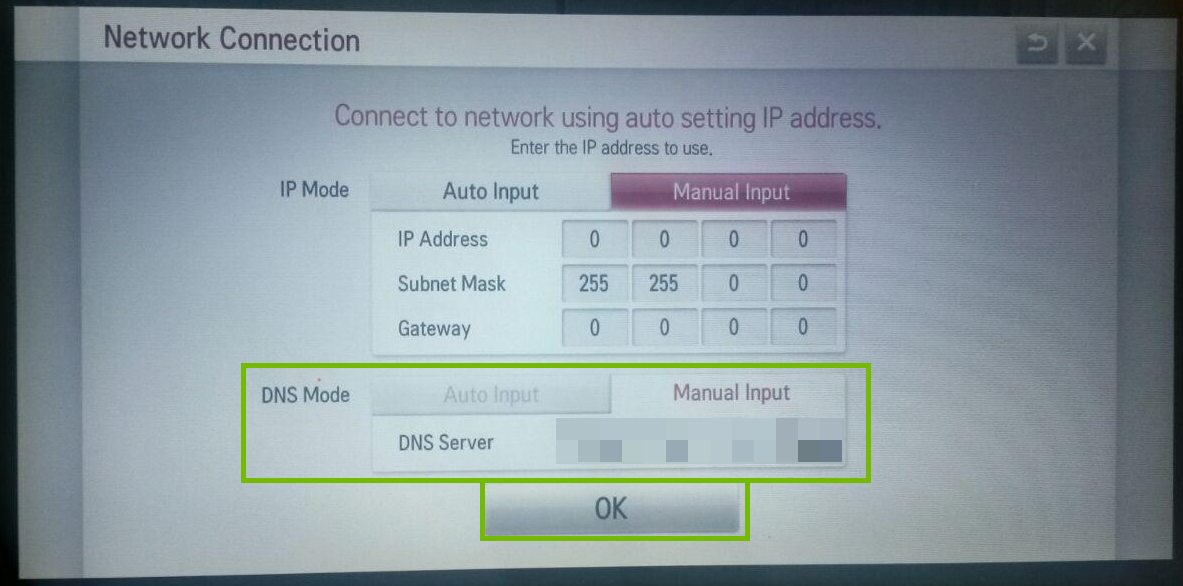 Expert Settings with DNS area and OK button highlighted.