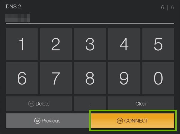 DNS 2 entry with Connect highlighted.