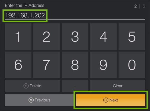 IP entry dialog with IP and Next highlighted.