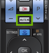 Remote with mute button highlighted.
