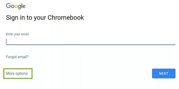 Sign-in screen with More Options highlighted.
