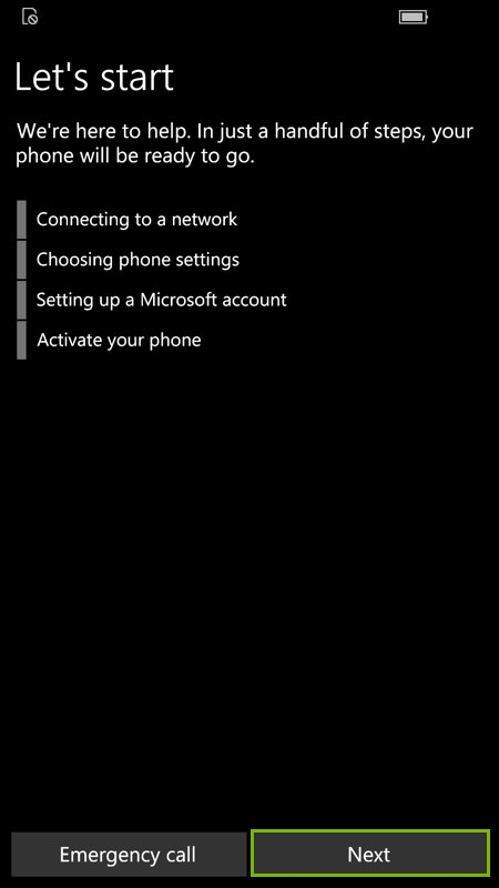 Let's start screen with Next selected. Screenshot.
