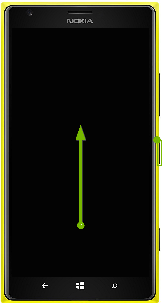 Smartphone power button selected, then swiping up.