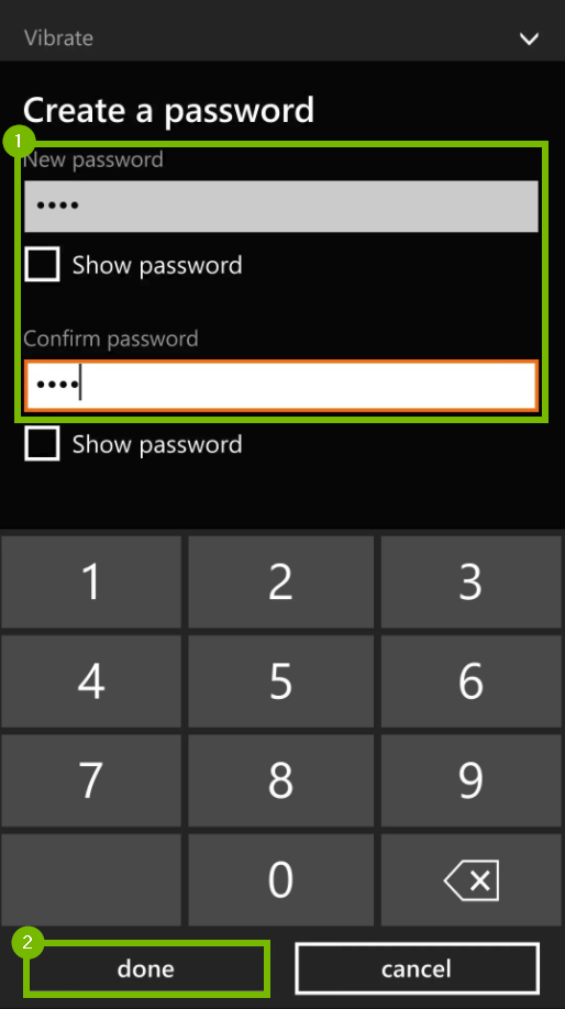 Password input screen. Screenshot.