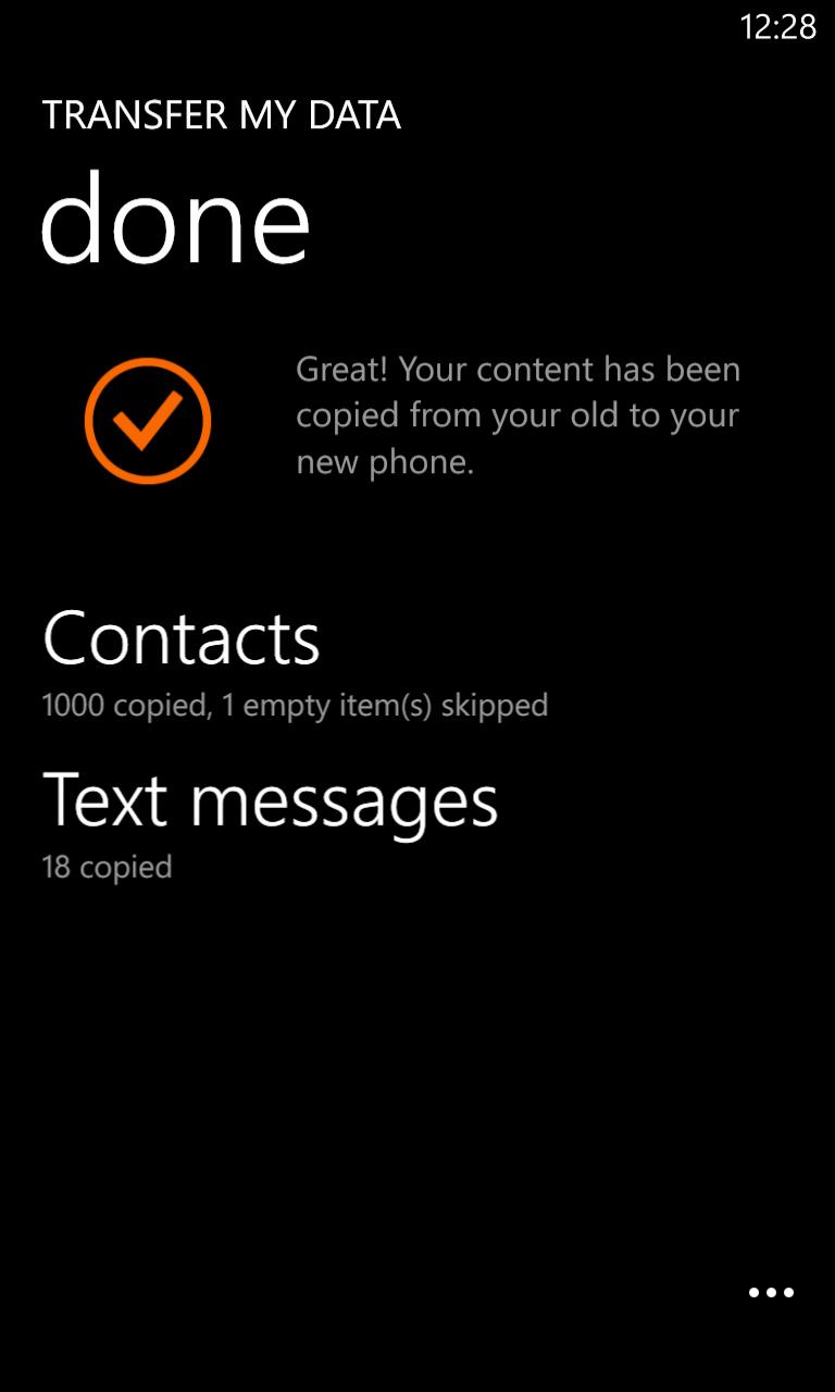 Data transfer complete. Screenshot.