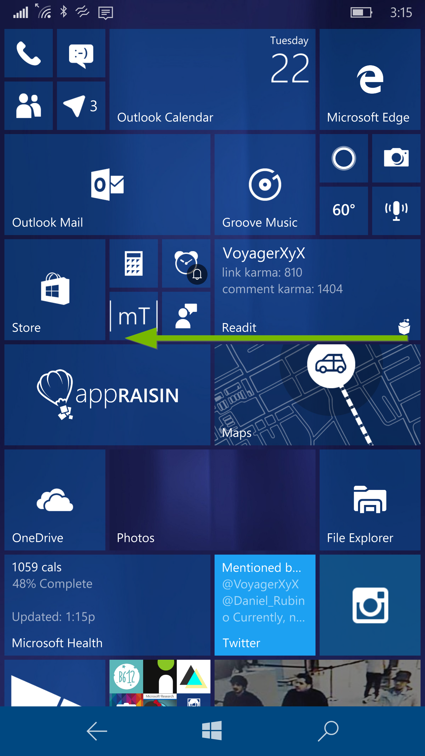 Swiping left on your home screen. Screenshot.