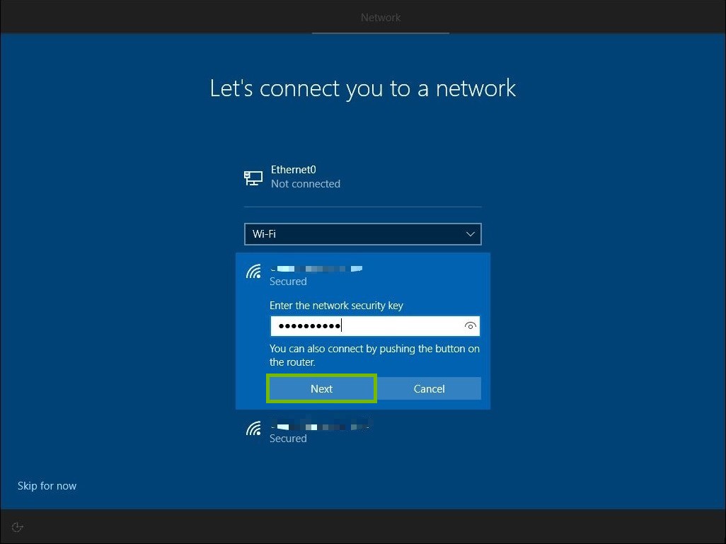 Next button highlighted