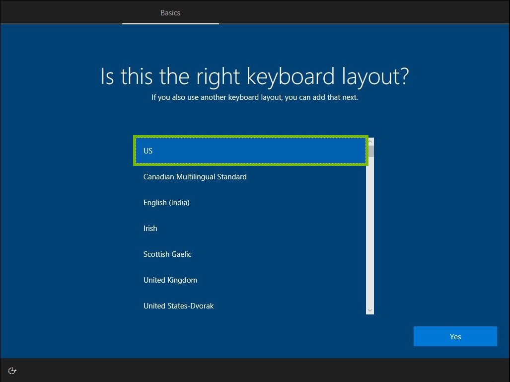 Example keyboard layout highlighted