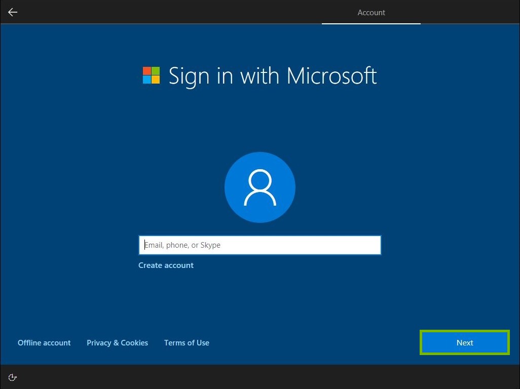 Next button highlighted