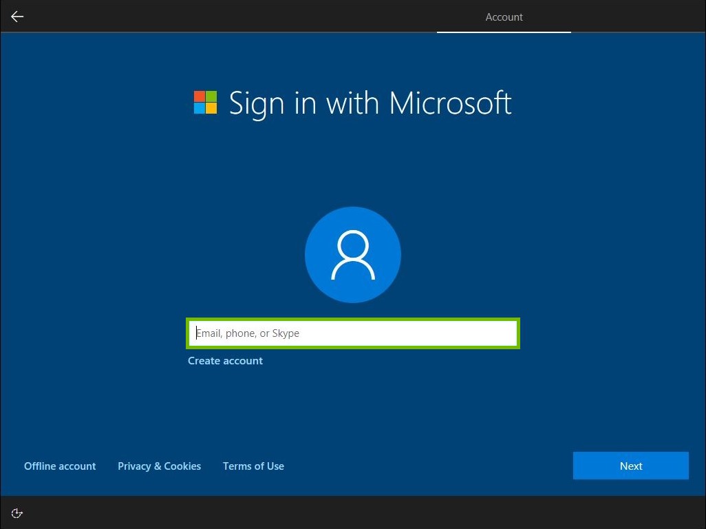 Email, phone, or Skype field highlighted