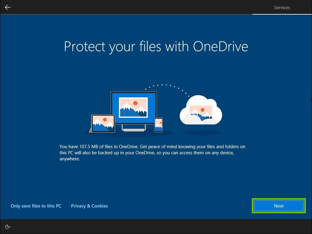 Next button highlighted