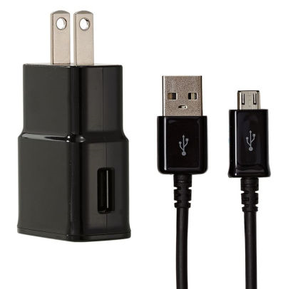 USB charging block and supplied USB cable.