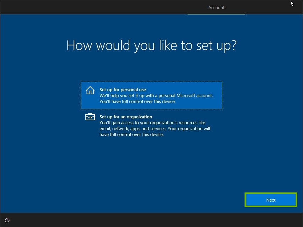 Next button highlighted