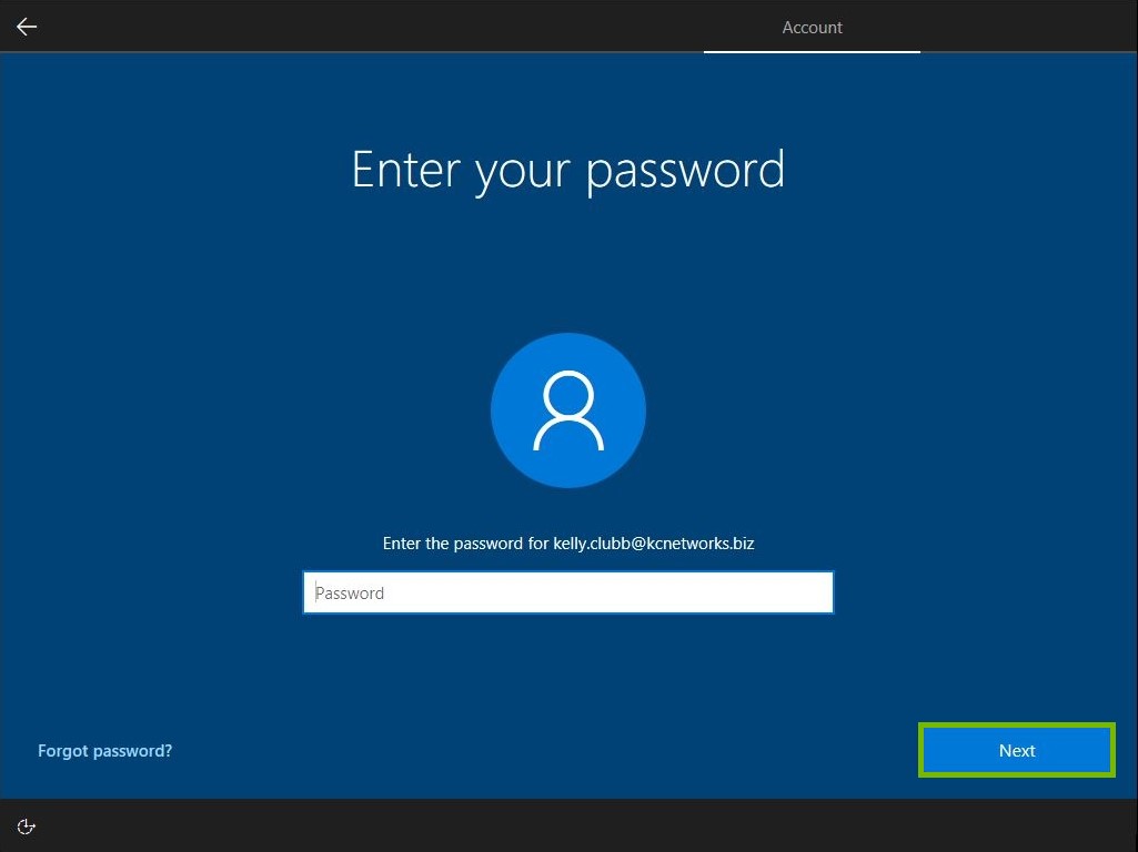 Next button highlighted